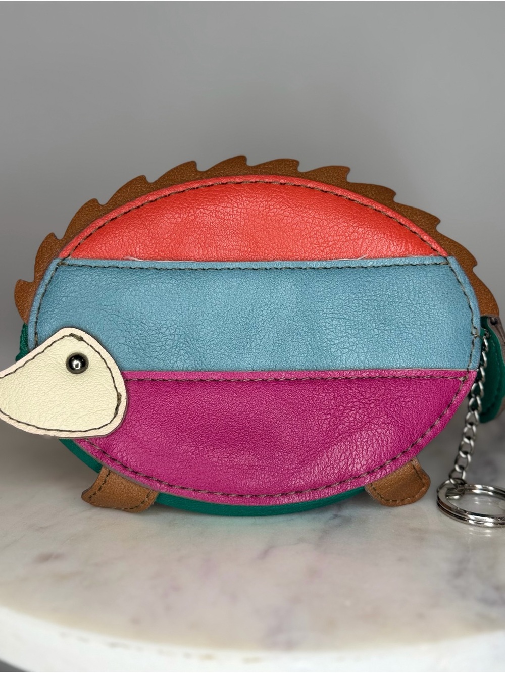Relic Colorblock Hedgehog Coin Purse Keychain in Coral, Sky Blue & Magenta